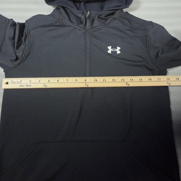 Under Armour Hoodie Youth Large Black 1/4 Zip Pullover Logo Kangaroo Pocket - Picture 3 of 10